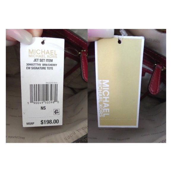 Michael Kors | Jet Set Signature Brown/Cherry Logo Tote (NWT) - Picture 11 of 13